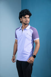 Dual-Tone Short Sleeve Zipper Collar T-Shirt for Men Trending Korean Fit- Lavendar